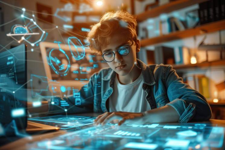 Adolescente usando IA para estudar